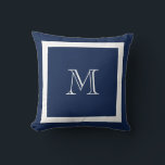 Navy Blue Classic Monogram Throw Pillow<br><div class="desc">A traditional monogram with editable background colour and border</div>