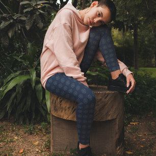 Navy Blue Classic Silver Snowflakes Elegant Custom Leggings