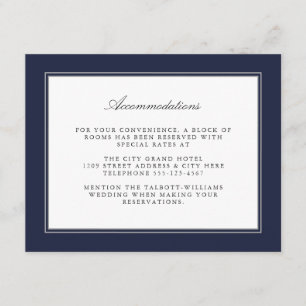 Navy Blue Classic Simple Elegance Accommodations Enclosure Card