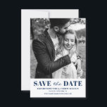 Navy Blue Classic Typography Photo Save The Date<br><div class="desc">Navy Blue Classic Typography Photo Save the Date Announcement. Customizable save the date announcement featuring blue classic typography and stripes back pattern. Personalized by adding your own photo and details. Other colours are available.</div>