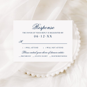 Navy Blue Classic Wedding Meal Choice Script RSVP Card