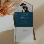 Navy Blue Clean Line Wedding Invitation<br><div class="desc">Modern and clean wedding invitation template featuring clean minimalist line with your initials. The background colour is navy blue.</div>