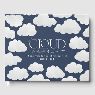 Navy Blue Cloud Nine Baby Shower Modern Minimal Guest Book