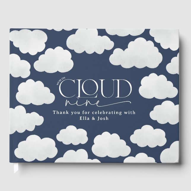 Navy Blue Cloud Nine Baby Shower Modern Minimal Guest Book (Front)