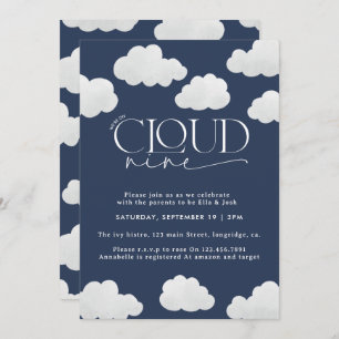 Navy blue cloud nine shower modern stylish invitation