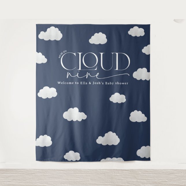 Navy blue cloud nine shower modern stylish tapestry (Front)