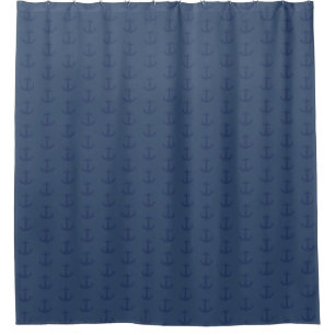 Navy Blue Coastal Anchor Shower Curtain
