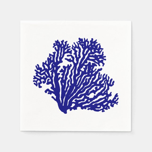 Navy Blue Coastal Coral Napkin (Front)