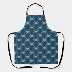 Navy Blue Coastal Crab Pattern Apron