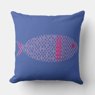 Navy Blue Coastal Fish Pattern Throw Pillow