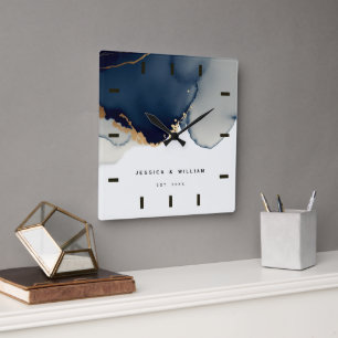 Navy Blue Coastal Nautical Anniversary Keepsake Square Wall Clock