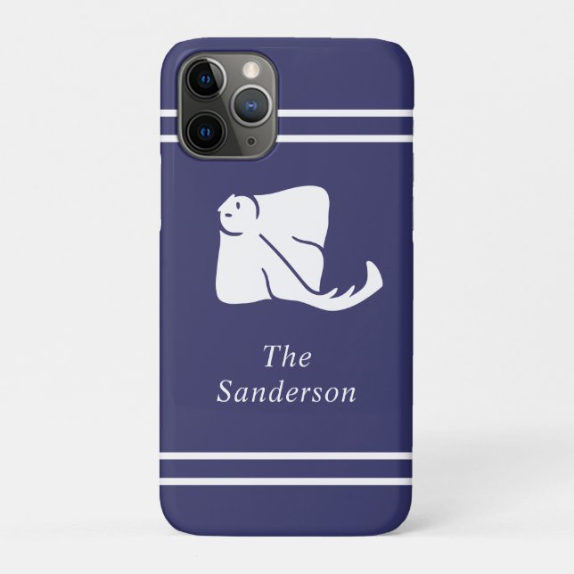 Navy Blue Coastal Nautical Stingray Manta Ray Door Case-Mate iPhone Case (Back)