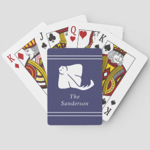 Navy Blue Coastal Nautical Stingray Manta Ray Door Playing Cards