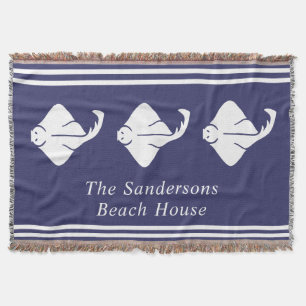 Navy Blue Coastal Nautical Stingray Manta Ray Door Throw Blanket