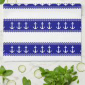 Navy Blue Coastal Pattern Anchors Kitchen Towel (Folded)