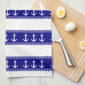 Navy Blue Coastal Pattern Anchors Kitchen Towel (Quarter Fold)