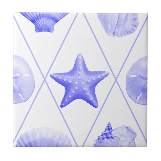 Navy Blue Coastal Seashells Starfish Tile (Front)