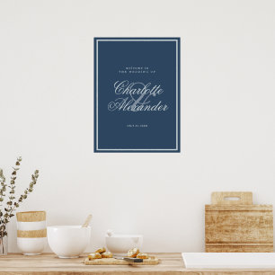 Navy Blue Coastal Wedding Elegant Welcome Sign