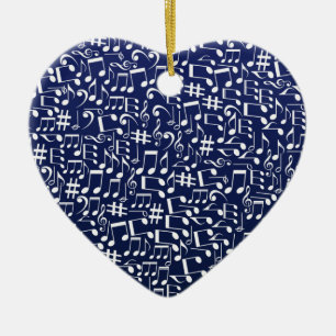 Navy Blue Cobalt Blue White Dancing Music Notes Ceramic Ornament