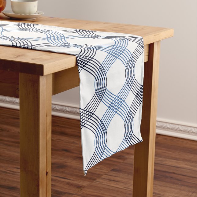 Navy Blue, Cobalt Interlocking Lines Table Runner (In Situ)