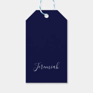 Navy Blue Color Plain Modern Own Name Calligraphy Gift Tags