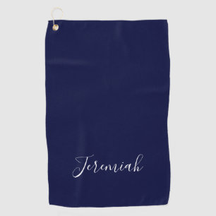 Navy Blue Color Plain Modern Own Name Calligraphy Golf Towel