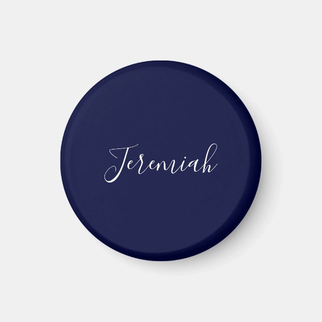 Navy Blue Color Plain Modern Own Name Calligraphy Magnet (Front)
