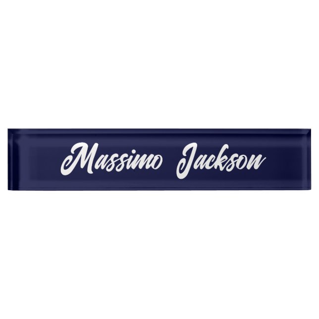 Navy Blue Color Plain Modern Own Name Calligraphy Nameplate (Front)