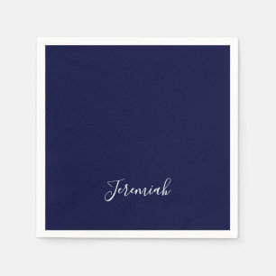 Navy Blue Color Plain Modern Own Name Calligraphy Napkin