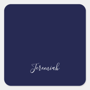 Navy Blue Color Plain Modern Own Name Calligraphy Square Sticker