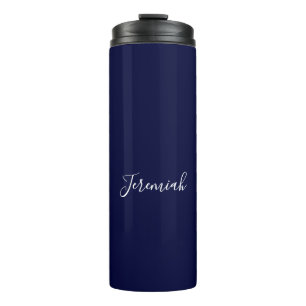 Navy Blue Color Plain Modern Own Name Calligraphy Thermal Tumbler