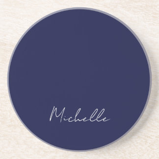 Navy Blue Colour Plain Modern Own Name Calligraphy Coaster