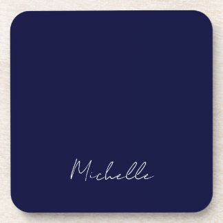 Navy Blue Colour Plain Modern Own Name Calligraphy Coaster