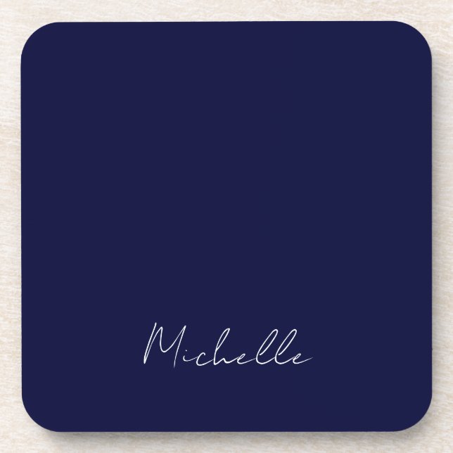 Navy Blue Colour Plain Modern Own Name Calligraphy Coaster (Front)