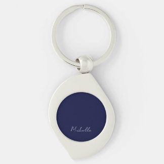 Navy Blue Colour Plain Modern Own Name Calligraphy Keychain