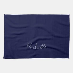 Navy Blue Colour Plain Modern Own Name Calligraphy Kitchen Towel