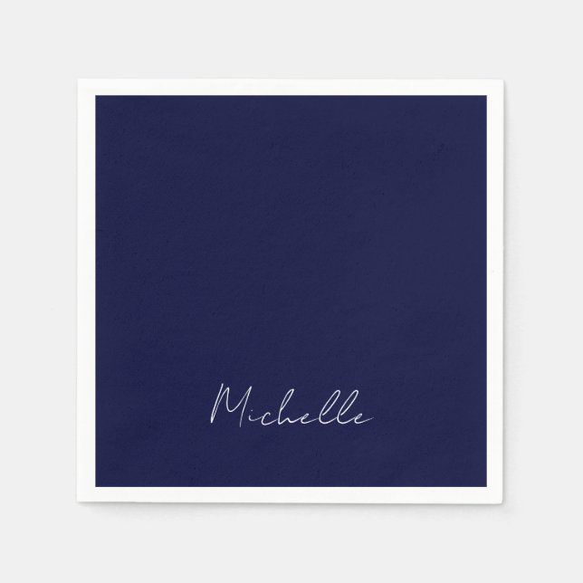 Navy Blue Colour Plain Modern Own Name Calligraphy Napkin (Front)