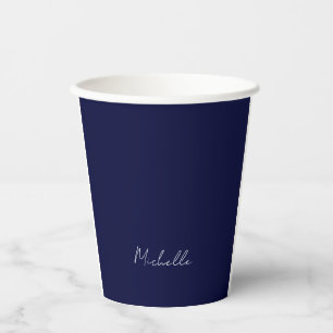 Navy Blue Colour Plain Modern Own Name Calligraphy Paper Cups