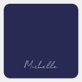 Navy Blue Colour Plain Modern Own Name Calligraphy Square Sticker