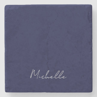 Navy Blue Colour Plain Modern Own Name Calligraphy Stone Coaster