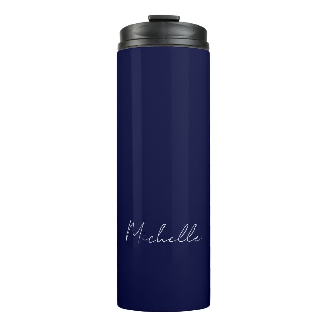 Navy Blue Colour Plain Modern Own Name Calligraphy Thermal Tumbler (Front)