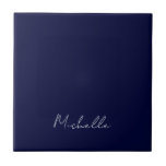 Navy Blue Colour Plain Modern Own Name Calligraphy Tile<br><div class="desc">This product was very good and I love how easy it is for customize design. The design was very simple so I'm very pleased when I create.</div>