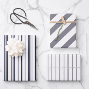 Navy Blue Colour Stripe Vintage Cute Wrapping Paper Sheet