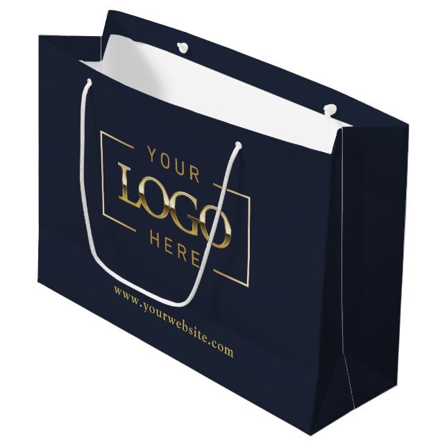 Navy Blue Company Custom Logo  Minimalist Promo Large Gift Bag (Front Angled)