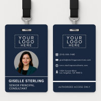 Navy Blue Company Photo ID Logo Name Tag Custom
