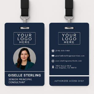 Navy Blue Company Photo ID Logo Name Tag Custom  Badge