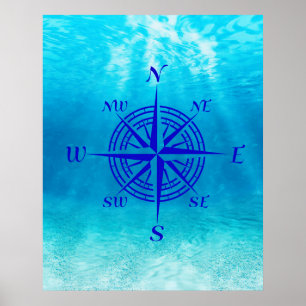Navy Blue Compass Rose Poster