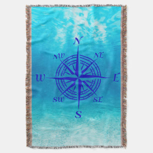 Navy Blue Compass Rose Throw Blanket