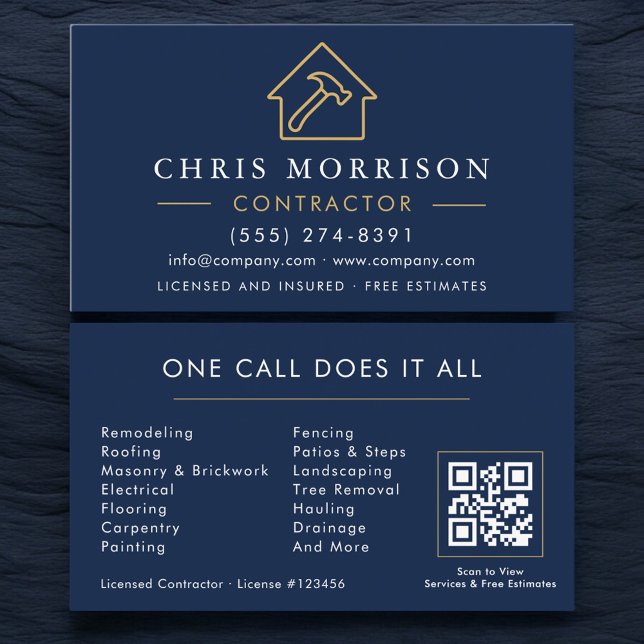 Navy Blue Construction Company QR Code Business Card (Creator Uploaded)