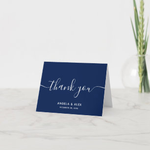 Navy Blue Contemporary Elegant Font Wedding Thank You Card